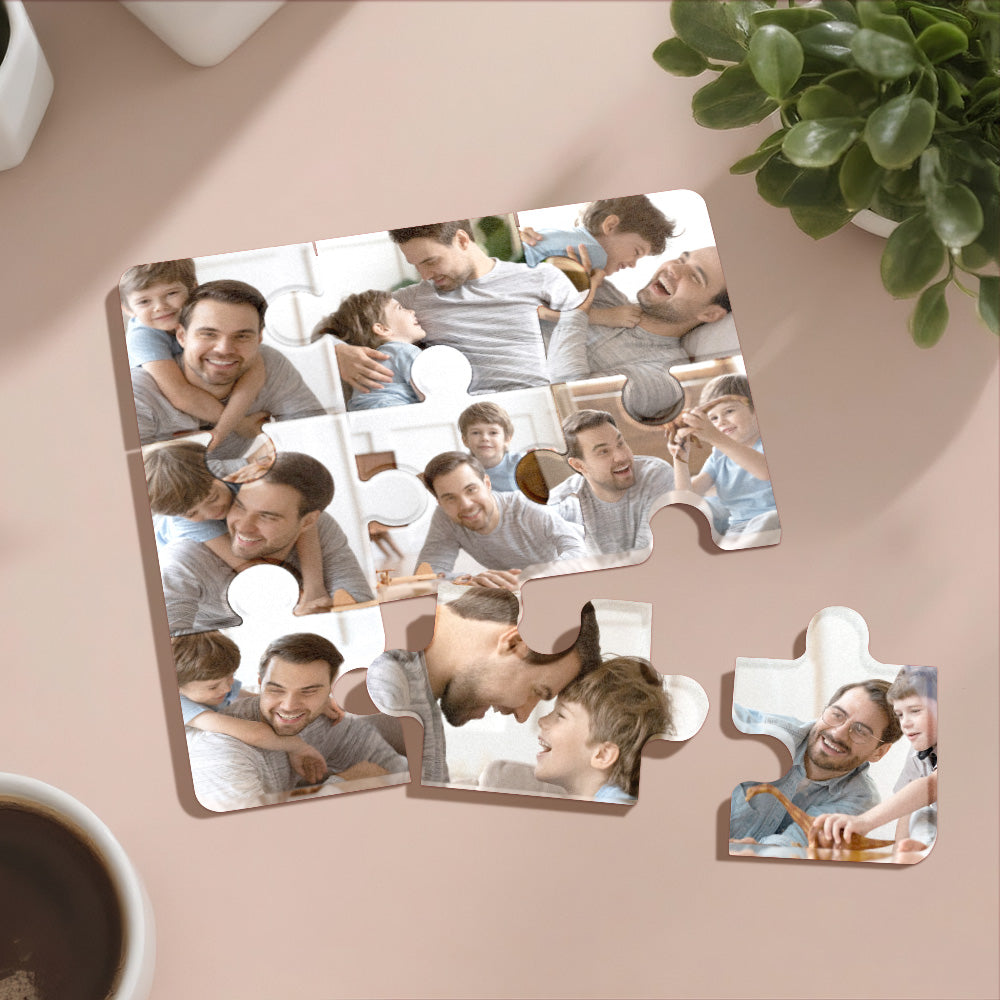 Personalized Photo Puzzle-Shaped Fridge Magnet – Custom Gift for Father