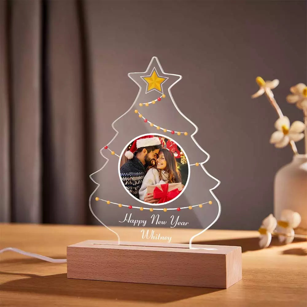 Christmas Family Tree Photo Night Light Custom Engraved 3D Lamp 7 Colors Acrylic Night Light