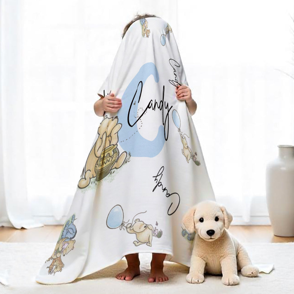 Personalized Winnie the Pooh Throw Blanket with Name Gift for Kids