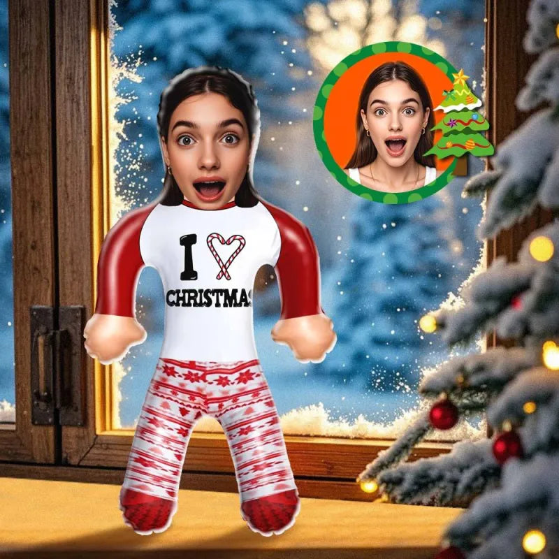 Custom Face I Love Christmas Blow Up Dolls Funny Inflatable Balloon
