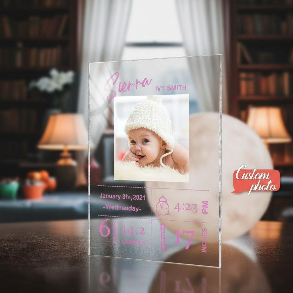 Personalized Photo Custom Baby Birth Stats Acrylic Plaque Newborn Keepsake Gift