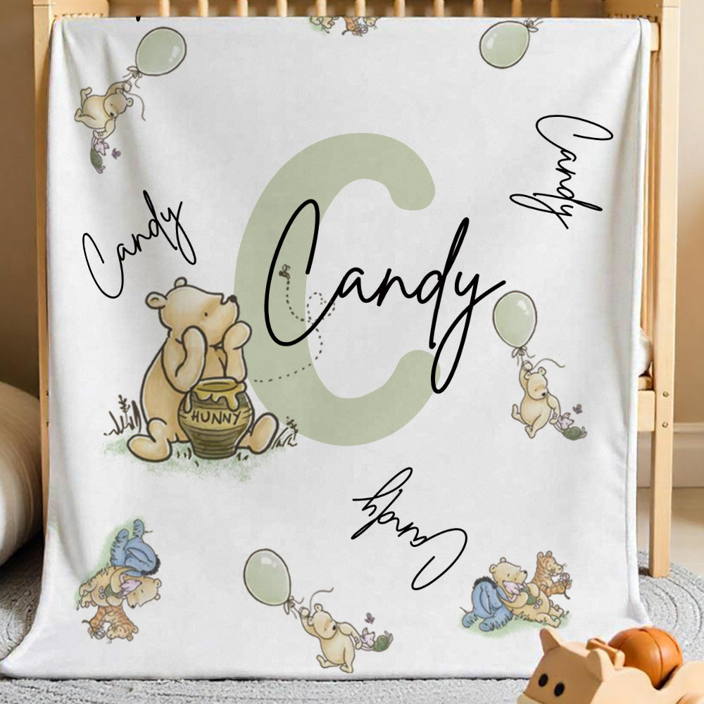 Personalized Winnie the Pooh Throw Blanket with Name Gift for Kids