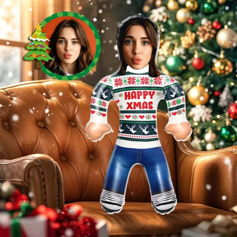 Custom Face Happy Xmas Blow Up Dolls Funny Inflatable Balloon