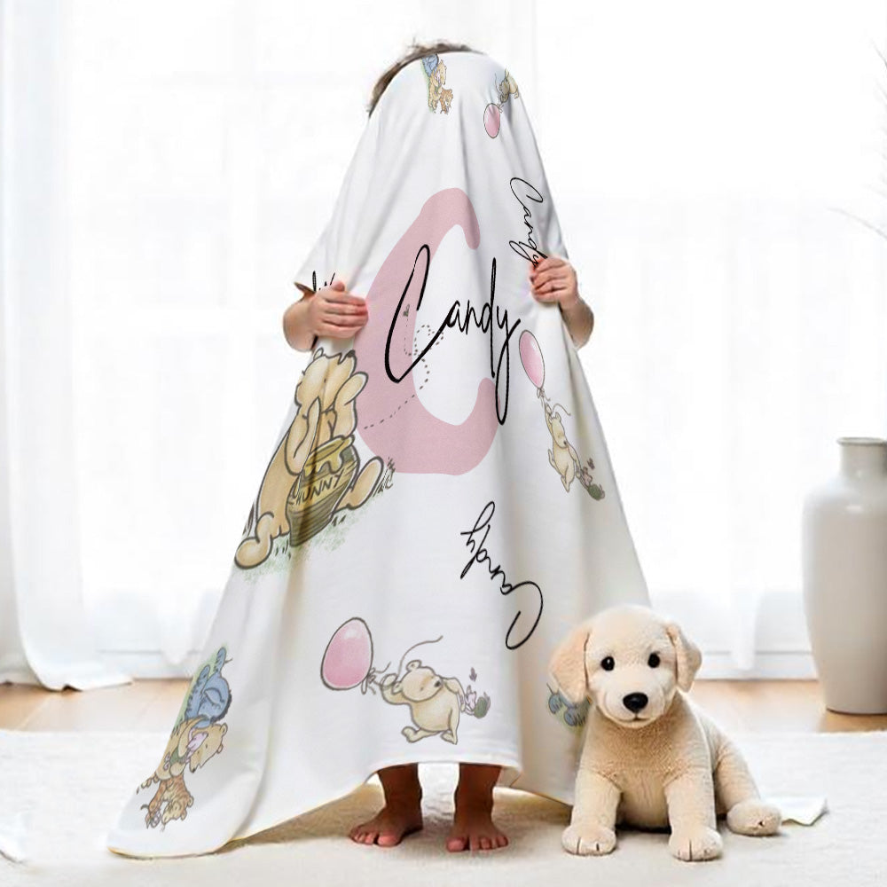 Personalized Winnie the Pooh Throw Blanket with Name Gift for Kids