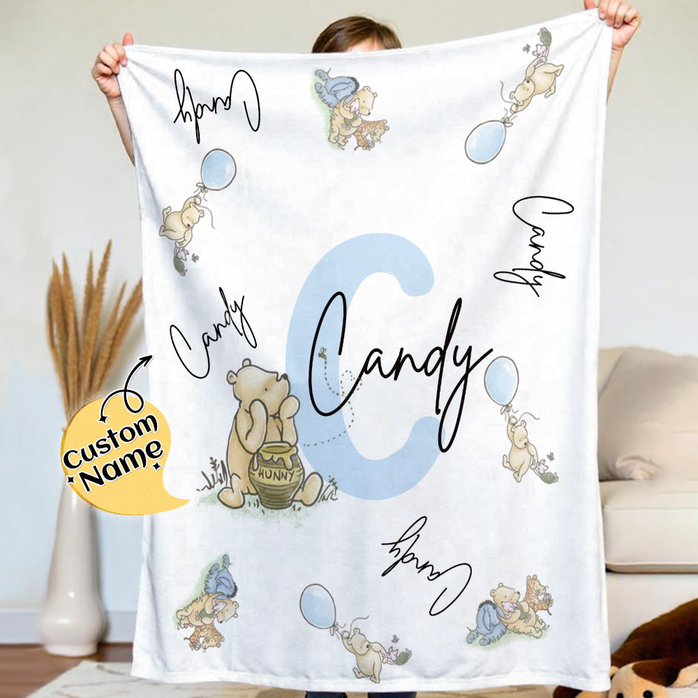 Personalized Winnie the Pooh Throw Blanket with Name Gift for Kids