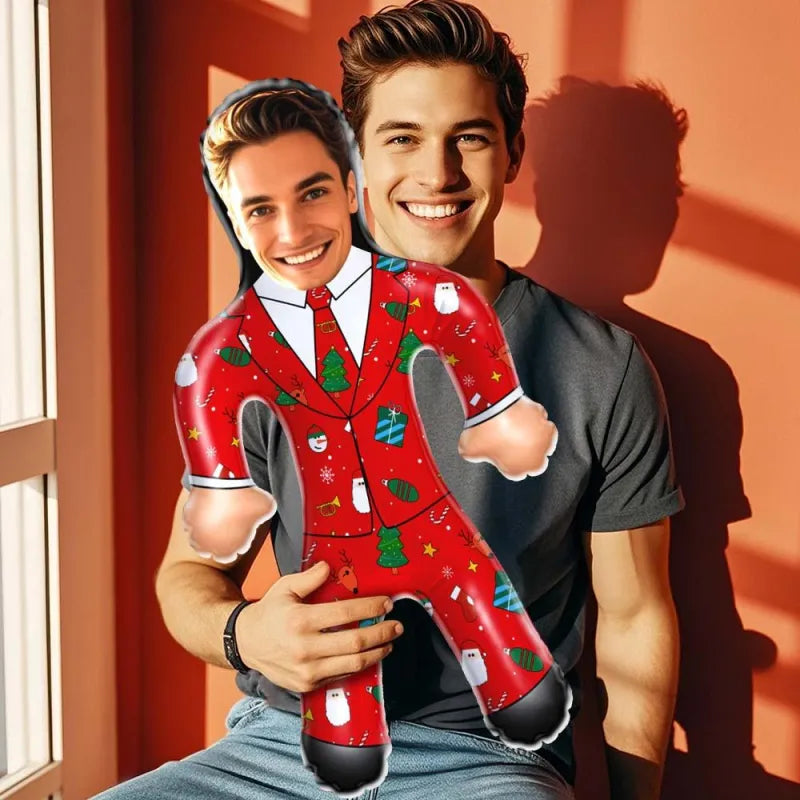 Custom Face Red Christmas Suit Blow Up Dolls Funny Inflatable Balloon