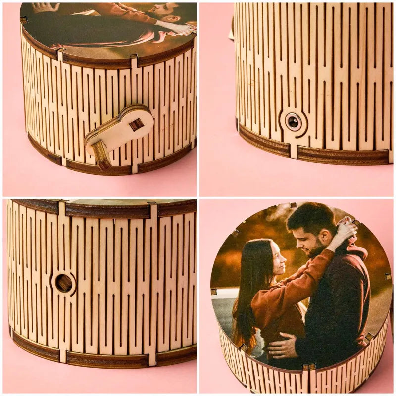 Custom Photo Cylindrical Hand Crank Music Box Can Play Music Without Phone