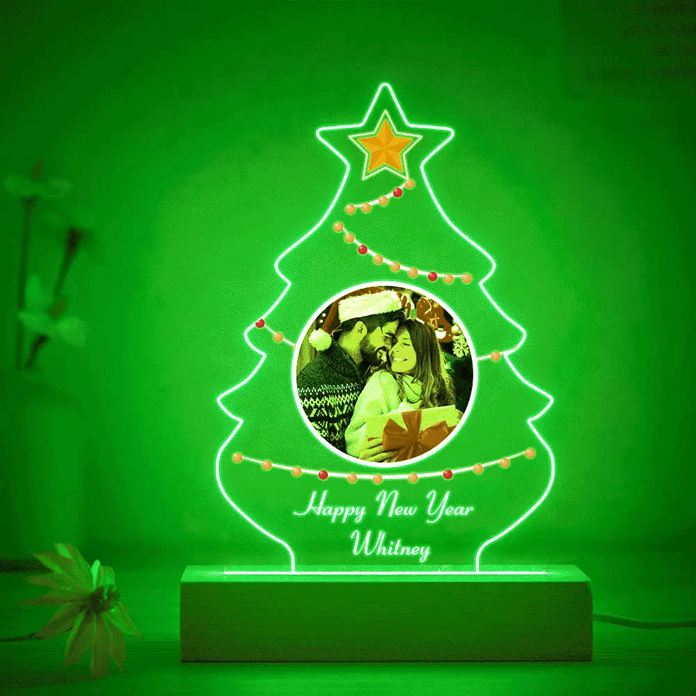 Christmas Family Tree Photo Night Light Custom Engraved 3D Lamp 7 Colors Acrylic Night Light