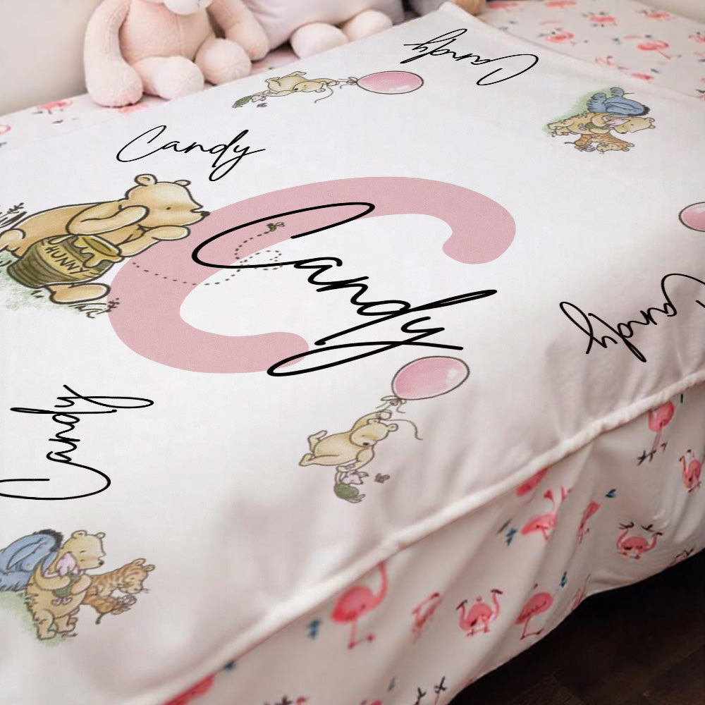 Personalized Winnie the Pooh Throw Blanket with Name Gift for Kids