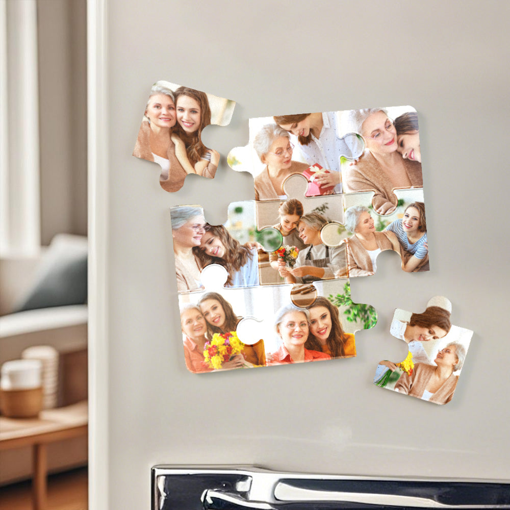 Personalized Photo Puzzle-Shaped Fridge Magnet – Custom Gift for Grandparents