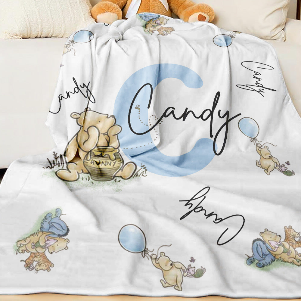 Personalized Winnie the Pooh Throw Blanket with Name Gift for Kids