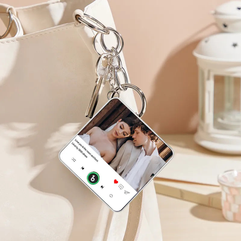 FridgeBeats Custom Photo and Text Music Keychain Music Box Bag Charm