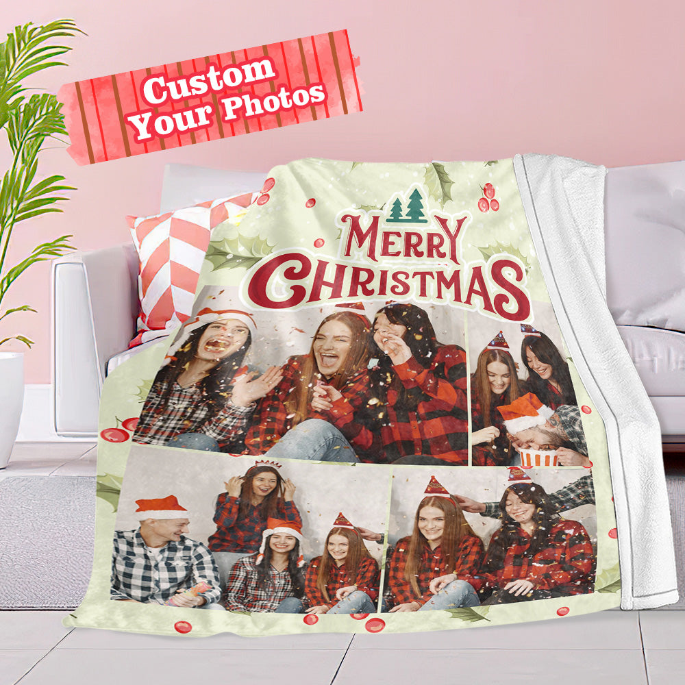 Custom Photo Blanket Personalized Christmas Throw Blanket with Text