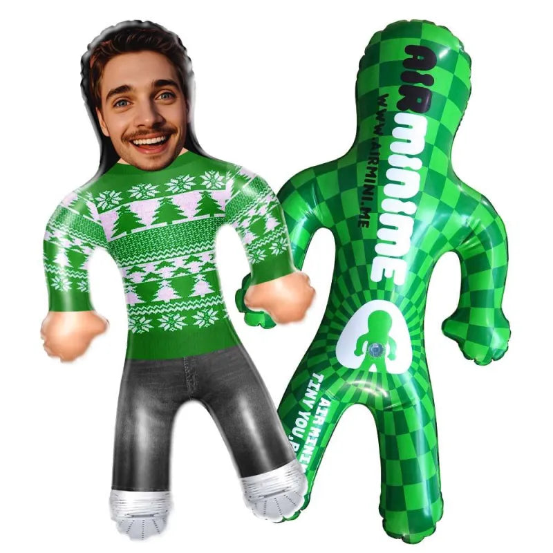 Custom Face Green Christmas Jumper Blow Up Dolls Funny Inflatable Balloon