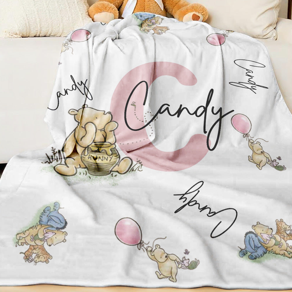 Personalized Winnie the Pooh Throw Blanket with Name Gift for Kids