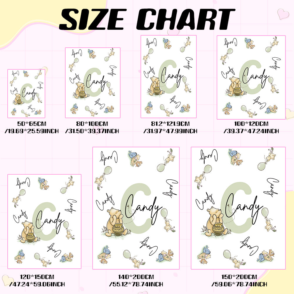 Personalized Winnie the Pooh Throw Blanket with Name Gift for Kids