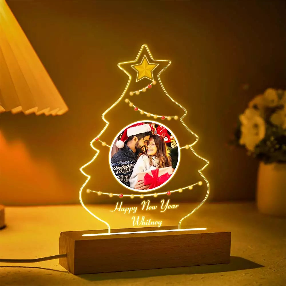 Christmas Family Tree Photo Night Light Custom Engraved 3D Lamp 7 Colors Acrylic Night Light