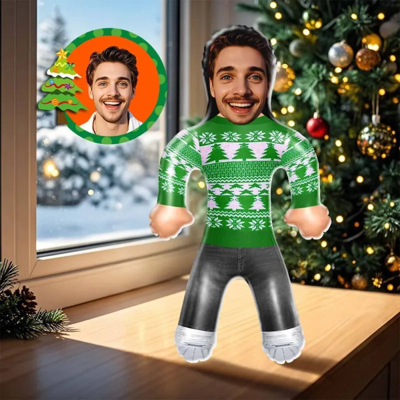 Custom Face Green Christmas Jumper Blow Up Dolls Funny Inflatable Balloon