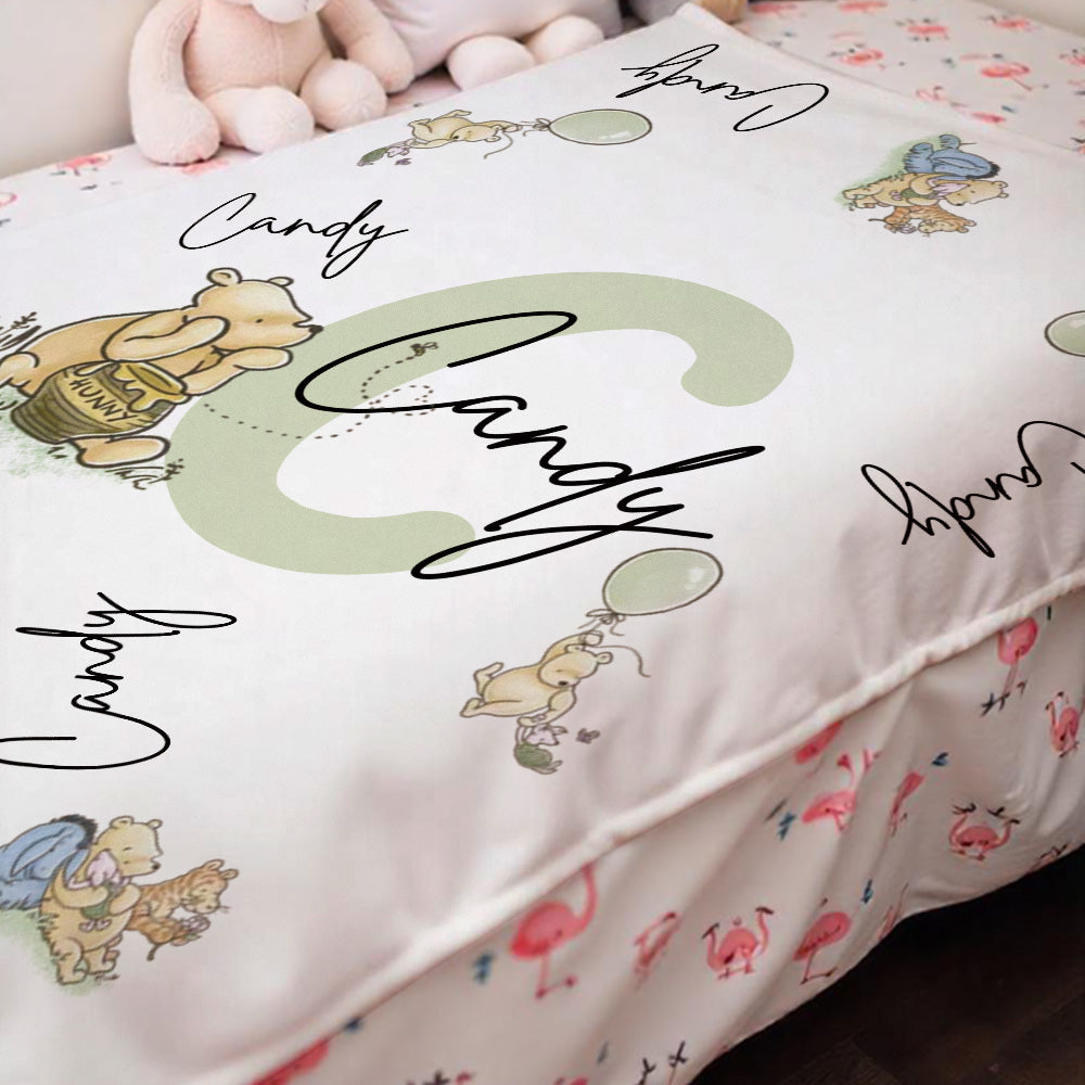 Personalized Winnie the Pooh Throw Blanket with Name Gift for Kids