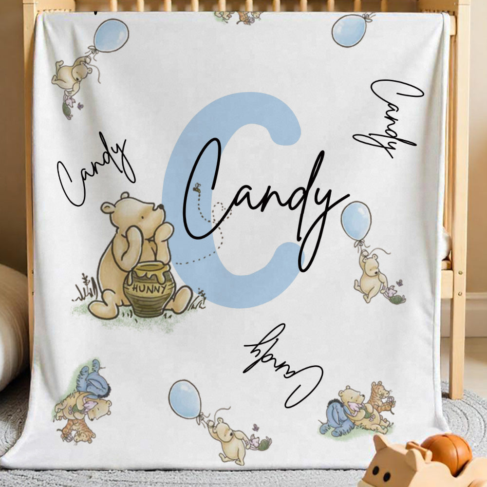 Personalized Winnie the Pooh Throw Blanket with Name Gift for Kids