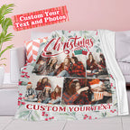 Personalized Collage Photo Christmas Flannel Blanket with Text