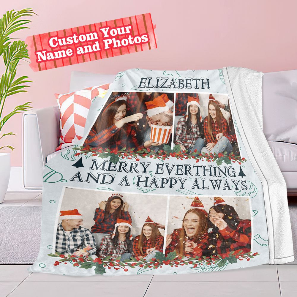 Personalized Name Throw Blanket Custom Photo Christmas Blanket