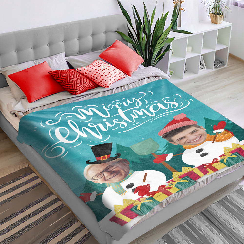 Christmas Blanket Custom Face Blanket Merry Christmas Snowman Blanket Gift