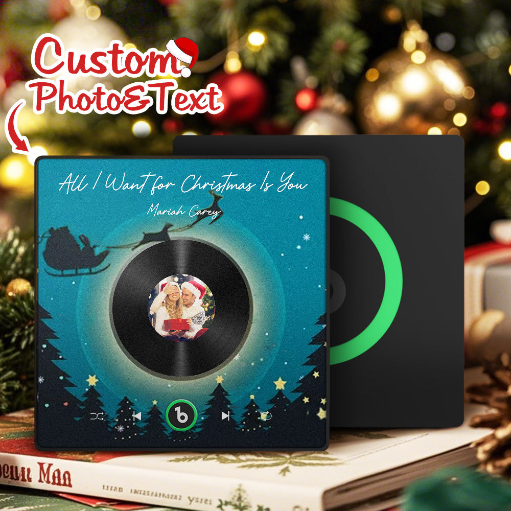 FridgeBeats Framed 4.0 Custom Photo Music Fridge Magnet Flying Santa and Reindeer Scene