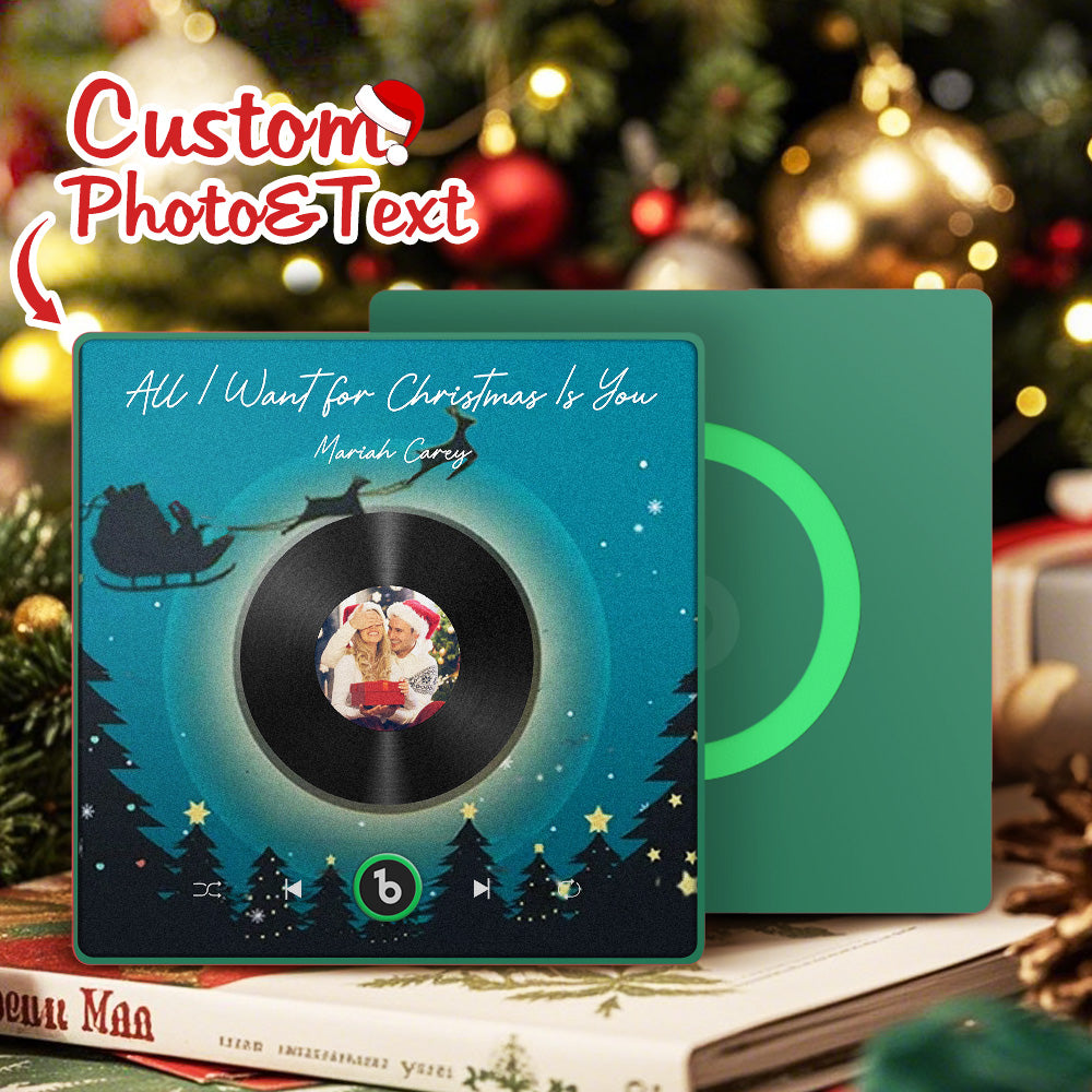 FridgeBeats Framed 4.0 Custom Photo Music Fridge Magnet Flying Santa and Reindeer Scene