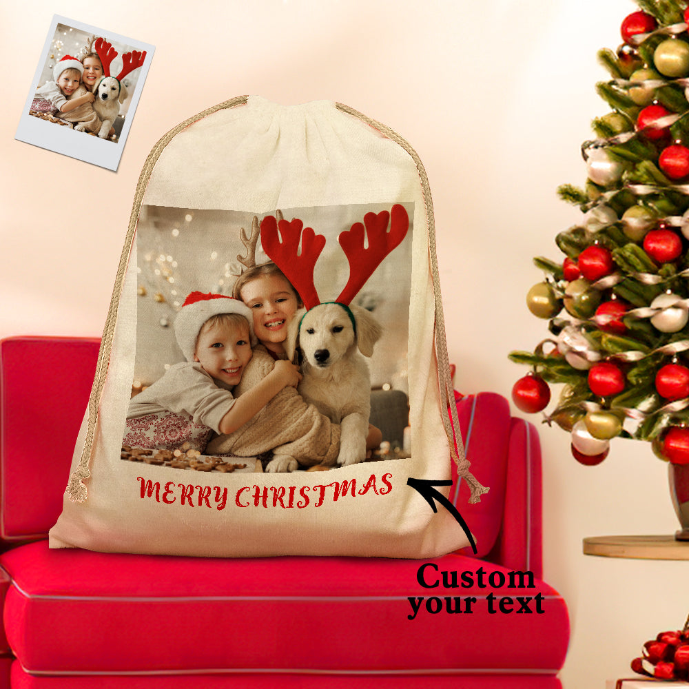 Personalised Photo Santa Sack Large Christmas Gift Bag with Drawstring