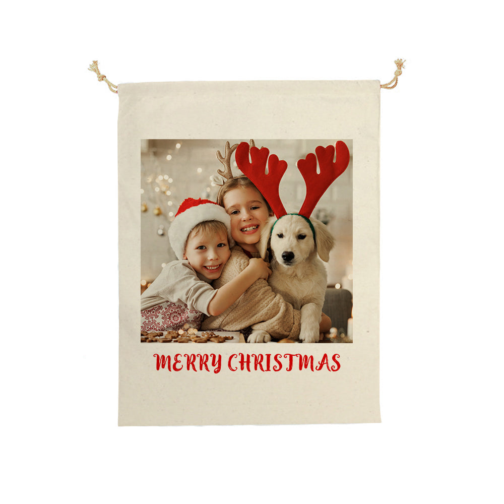 Personalised Photo Santa Sack Large Christmas Gift Bag with Drawstring