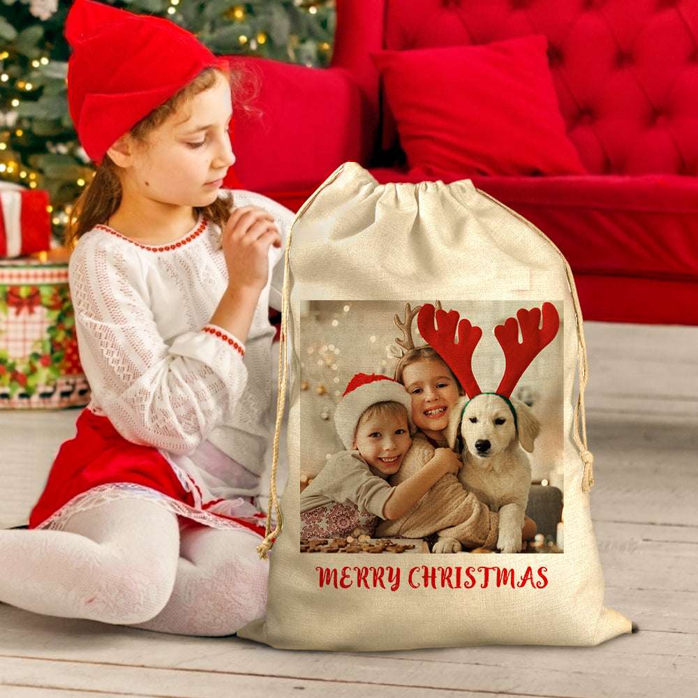 Personalised Photo Santa Sack Large Christmas Gift Bag with Drawstring