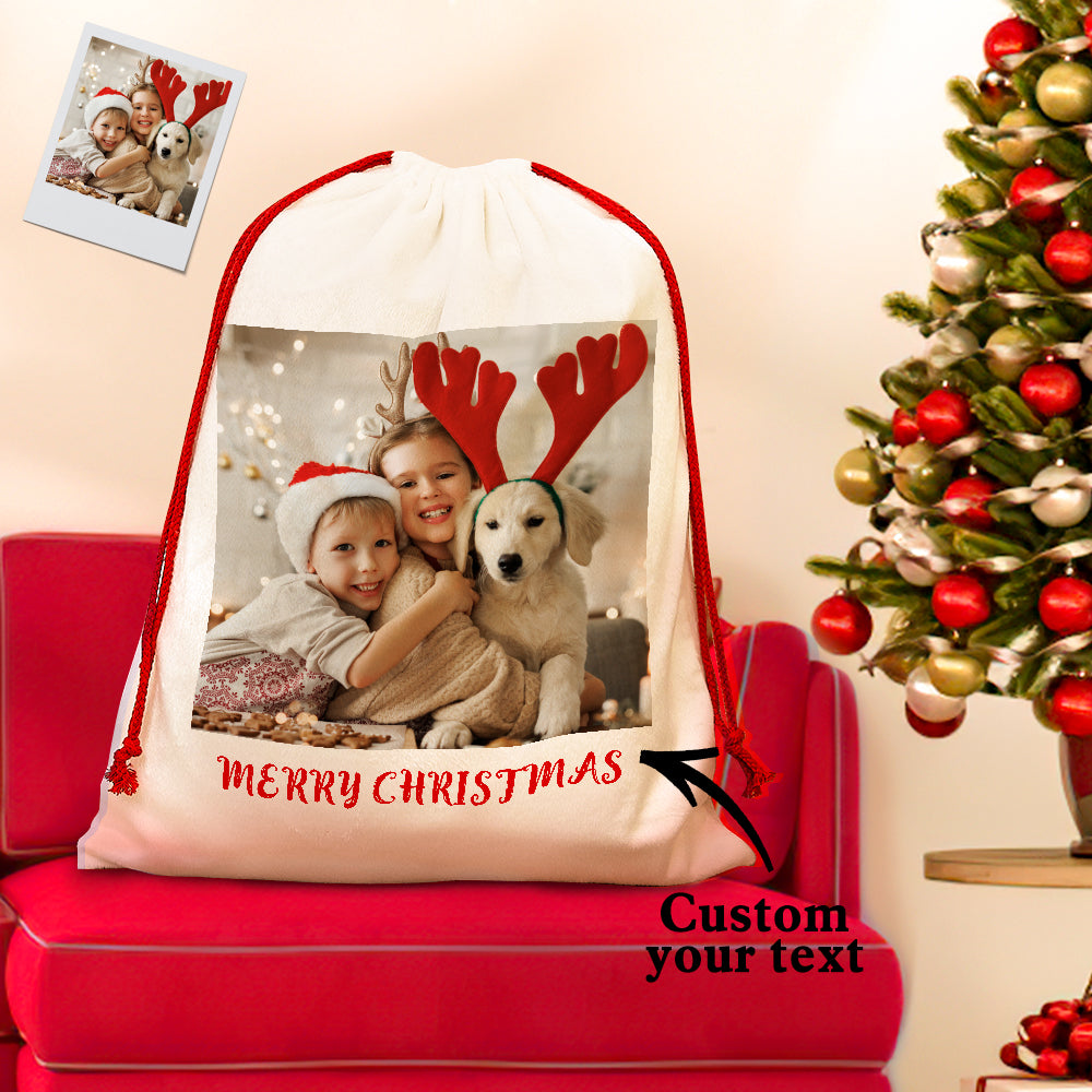 Personalised Photo Santa Sack Large Christmas Gift Bag with Drawstring