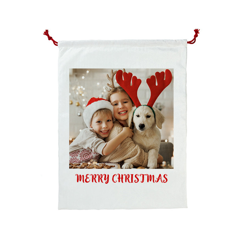 Personalised Photo Santa Sack Large Christmas Gift Bag with Drawstring
