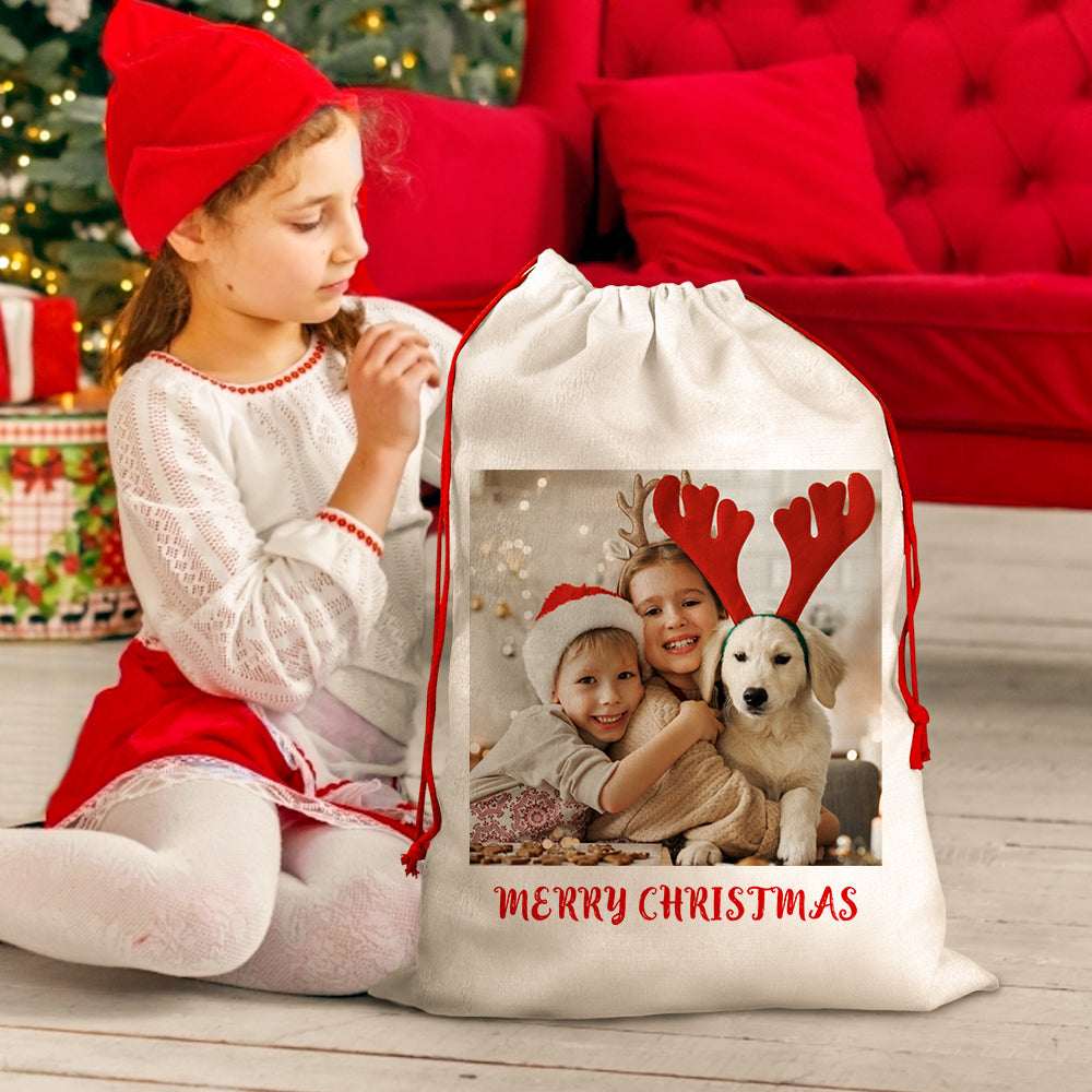 Personalised Photo Santa Sack Large Christmas Gift Bag with Drawstring