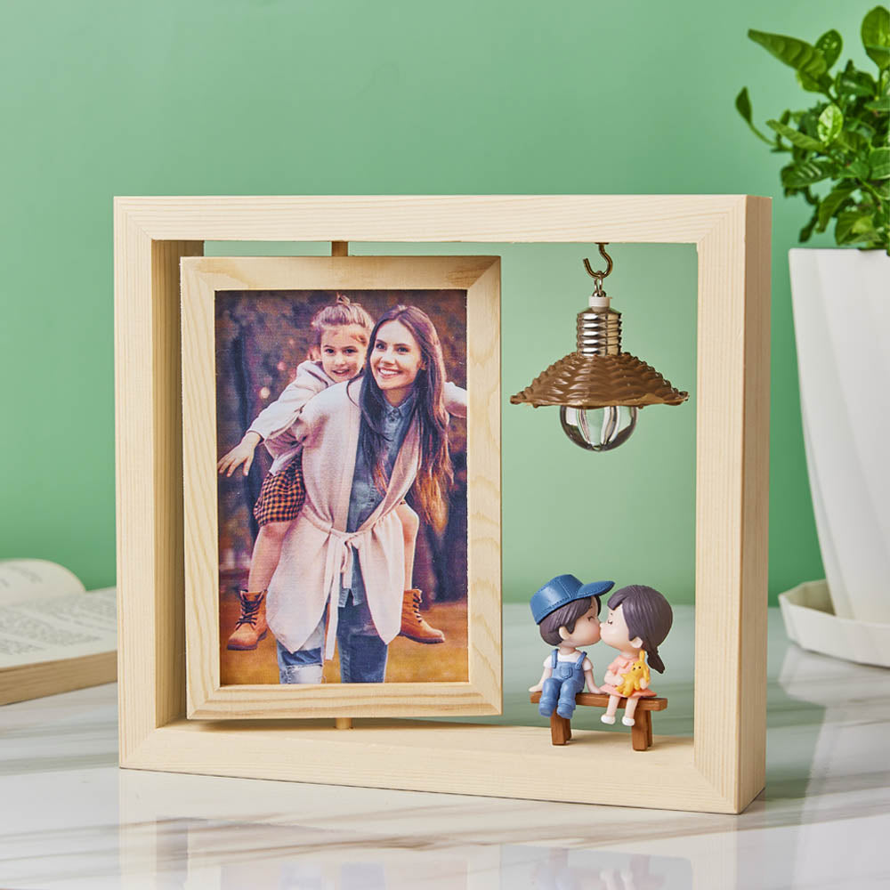 Custom Photo Frame Double Sided Rotating Photo Frame Woodcut Ornament Creative Gift