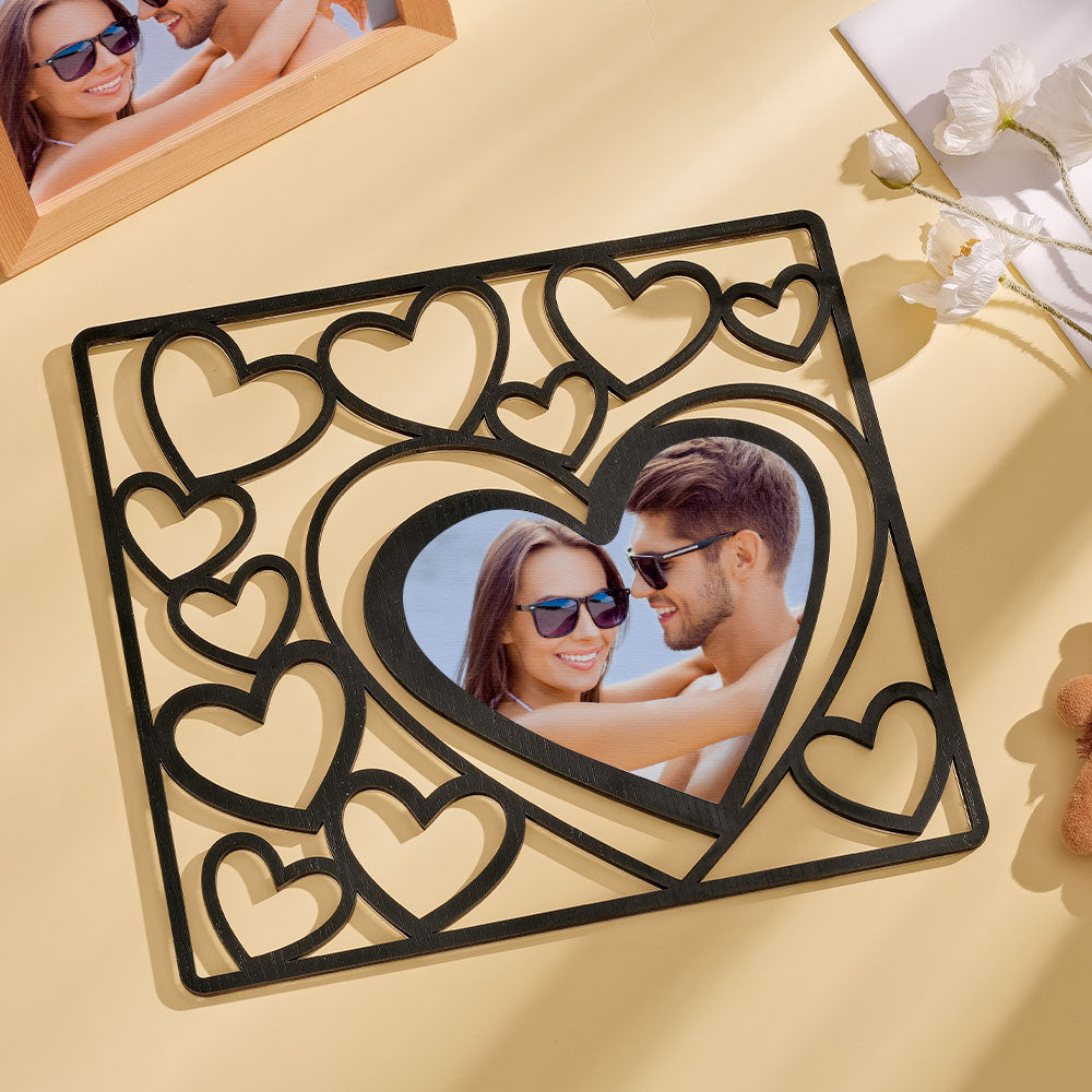Custom Heart-shaped Photo Frame Wood Acrylic Photo Decor Anniversary Gift for Lover