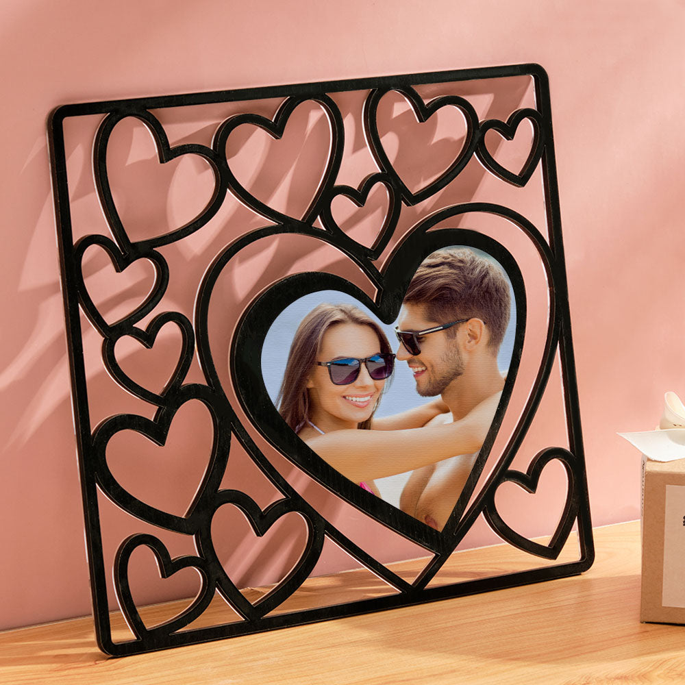 Custom Heart-shaped Photo Frame Wood Acrylic Photo Decor Anniversary Gift for Lover