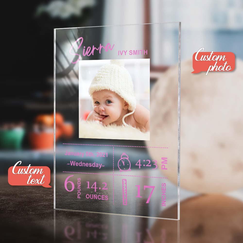 Personalized Photo Custom Baby Birth Stats Acrylic Plaque Newborn Keepsake Gift