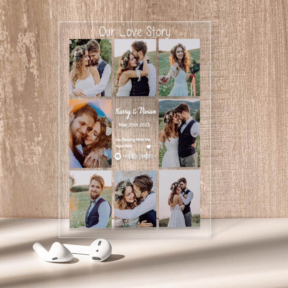 Acrylic Music Plaque & LED Light Custom Night Light Photo Lamp Birthday Anniversary Christmas Gift for Wife Husband Her Him Song Gifts