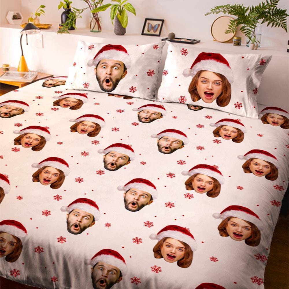 Personalized Photo Double Bedding Sheet And Duvet Cover Pillowslip Set Christmas Gift For Couple
