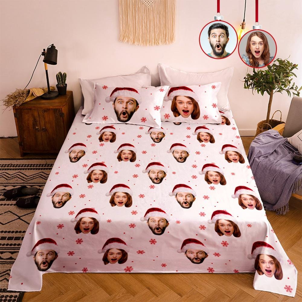 Personalized Photo Double Bedding Sheet And Duvet Cover Pillowslip Set Christmas Gift For Couple
