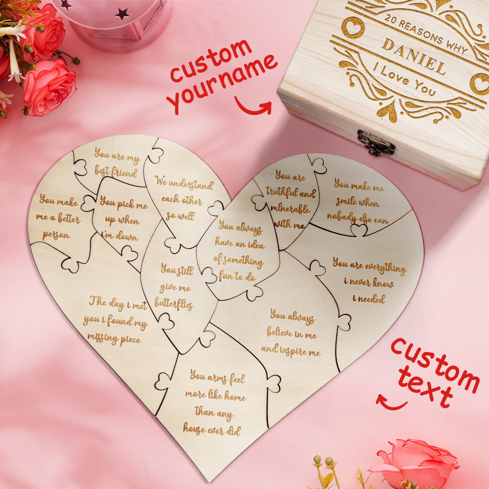 Personalized Wooden Puzzle with Box Reasons Why I Love You Unique Gift for Lover