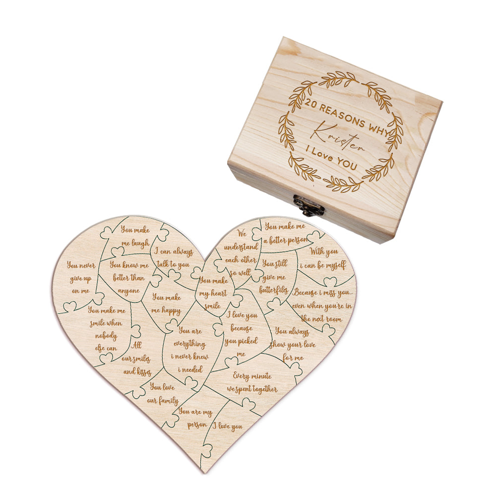 Personalized Wooden Puzzle with Box Reasons Why I Love You Unique Gift for Lover