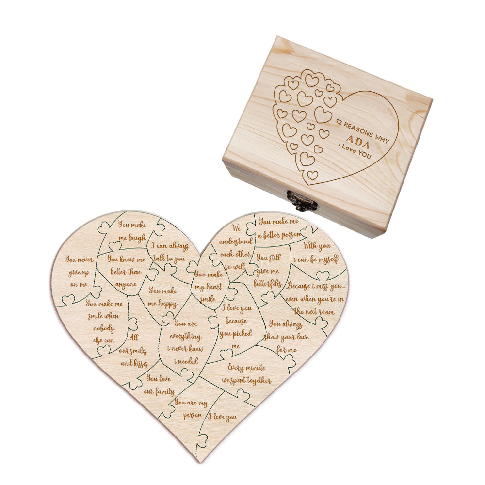 Personalized Wooden Puzzle with Box Reasons Why I Love You Unique Gift for Lover
