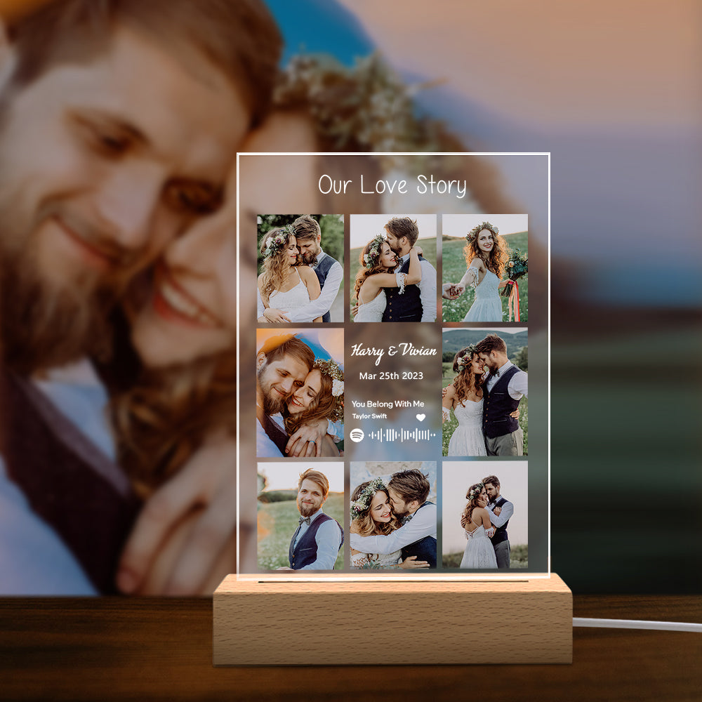 Acrylic Music Plaque & LED Light Custom Night Light Photo Lamp Birthday Anniversary Christmas Gift for Wife Husband Her Him Song Gifts