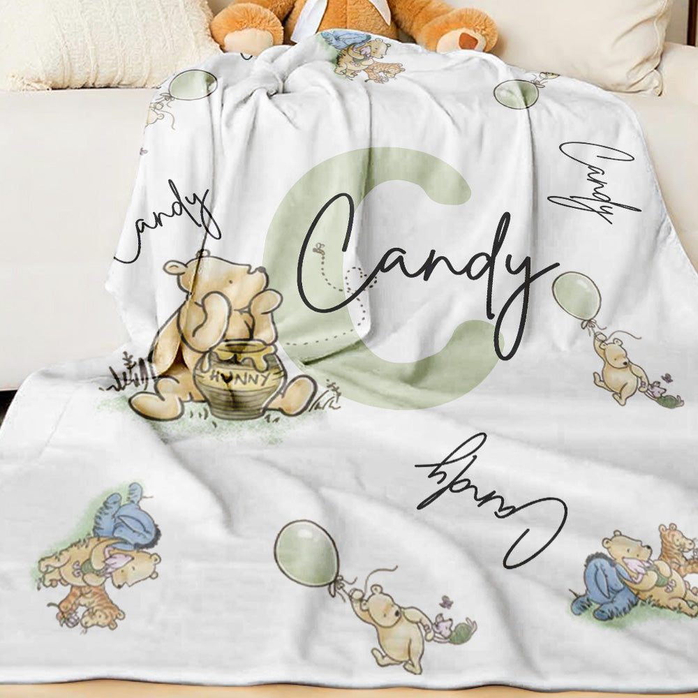 Personalized Winnie the Pooh Throw Blanket with Name Gift for Kids