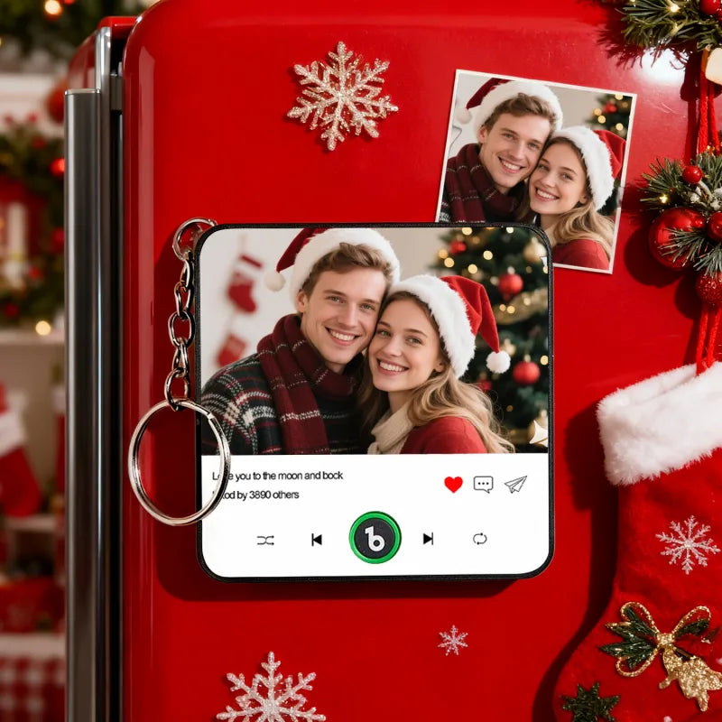 FridgeBeats Custom Photo and Text Music Keychain Music Box Bag Charm