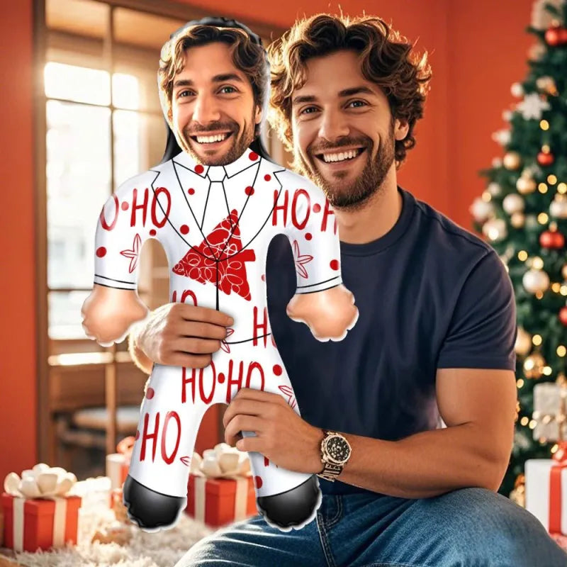 Custom Face White Christmas Suit Blow Up Dolls Funny Inflatable Balloon