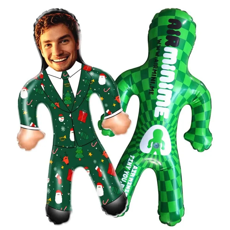 Custom Face Green Christmas Suit Blow Up Dolls Funny Inflatable Balloon
